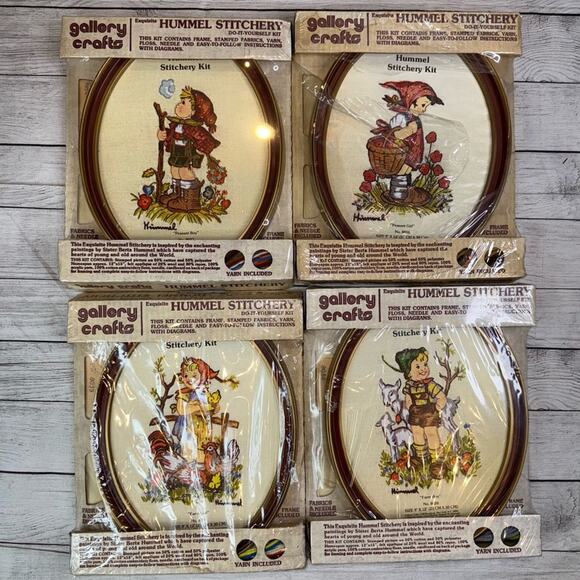 VINTAGE NEW Hummel Stichery Set of 4 Needlepoint Kits and Frames Gallery Crafts - Picture 1 of 8